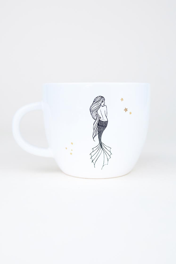 virgo mermaid zodiac ceramic mug black and white wings hawaii