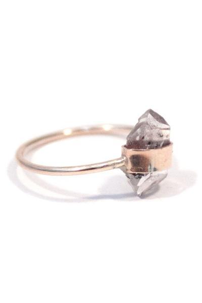 wings hawaii hand made herkimer diamond clear quartz crystal wrapped ring sterling silver gold filled 14 karat gold magical dainty tiny stackable jewelry maui